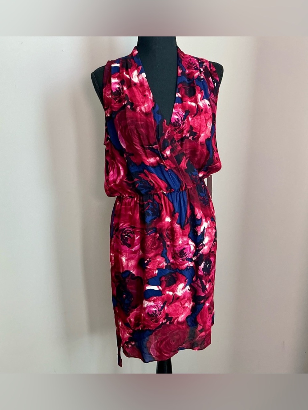 Aryn K NWT Hi-Lo Blouson Dress — Bold Rose Print Open Back S